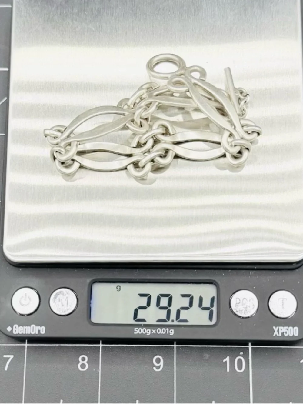 Vintage Mexico ATI Sterling Silver 925 Scroll Link Toggle Bracelet 7.5” 29.24 GR